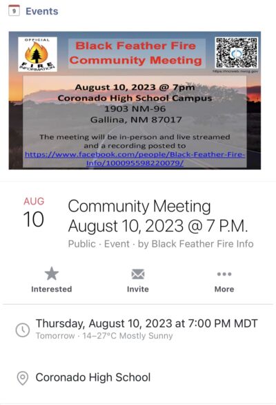 Black Feather Fire Community Meeting – Coronado Campus (8/10/2023)